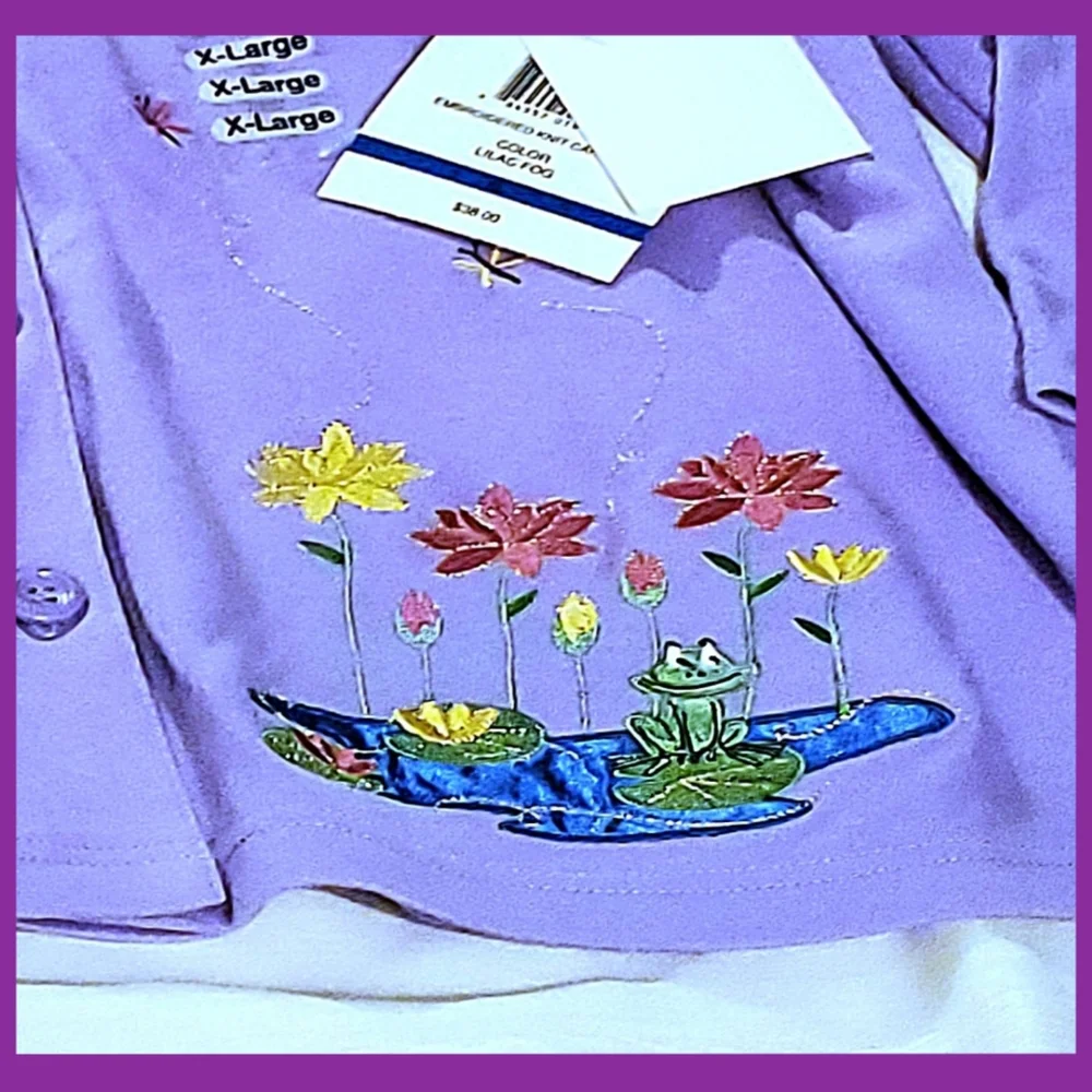 Vintage Lavender Embroidered Front Button Knit Blouse - Picture 5 of 12